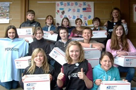 Students with Shoeboxes for Soldiers project