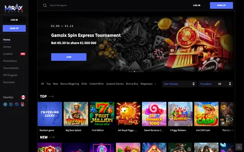 Lobby screenshot Mirax Casino